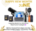 Happy New Month banner from idfinestores announcing upcoming mid-year discount promo on Samsung phones, gadgets, laptops, and music studio equipment in Nigeria