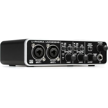 Behringer U-PHORIA UMC202HD Audiophile 2×2 24-Bit/192 kHz USB Audio Interface with MIDAS Mic Preamplifiers