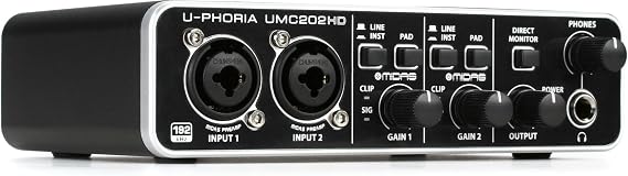 Behringer UMC202HD USB Audio Interface Behringer U-PHORIA UMC202HD Audiophile 2×2 24-Bit/192 kHz USB Audio Interface with MIDAS Mic Preamplifiers
