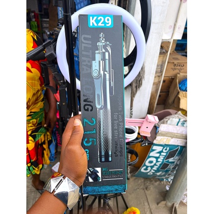 K29 ultra-long 2.15-metre selfie stick tripod with adjustable phone holder and Bluetooth remote