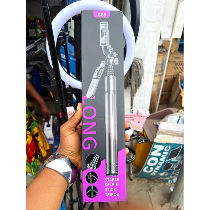 C08 2.02-metre extendable selfie stick tripod with aluminium-alloy rod and adjustable phone holder