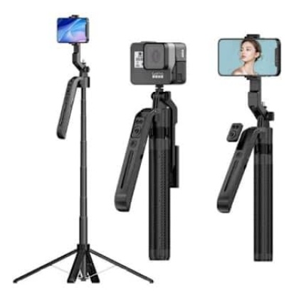 C08 2.02-metre extendable selfie stick tripod with aluminium-alloy rod and adjustable phone holder