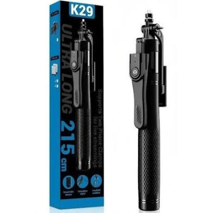 K29 ultra-long 2.15-metre selfie stick tripod with adjustable phone holder and Bluetooth remote