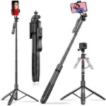 L16 extendable selfie stick tripod with 360-degree rotating smartphone holder and Bluetooth remote